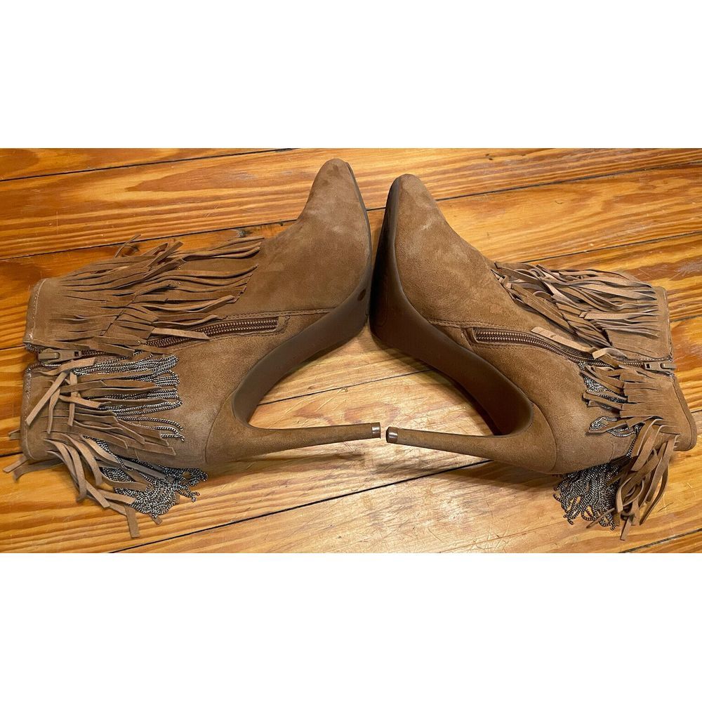 Gianni Bini Ankle Fringed Brown Suede Booties Size 8.5 - Picture 4 of 8